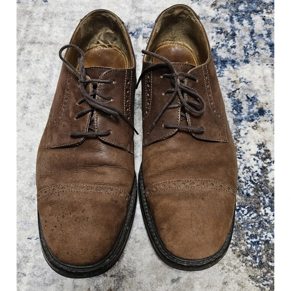 Johnston & Murphy Dress Shoes Mens 10M Brown Suede Cap‎ Toe Brogue Brazil Preppy